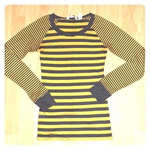 Yellow and grey striped long sleeve T